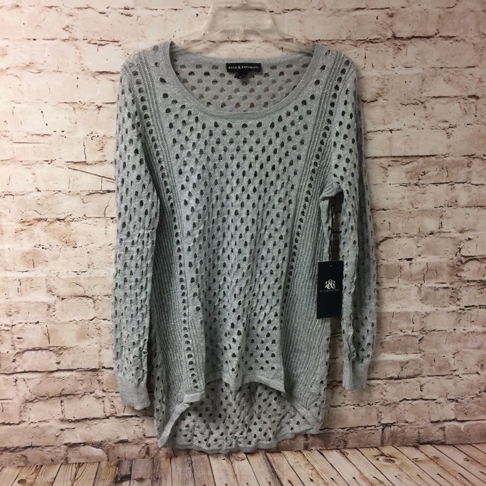Rock & Republic Open Weave Metallic Thread Sweater